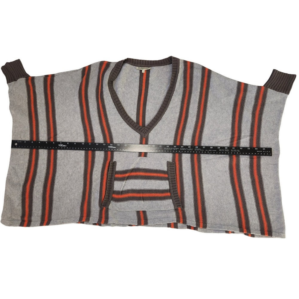Indigenous Organic Cotton V Neck Poncho‎ Sweater Size 1/Small Gray Orange Stripe - Picture 6 of 8